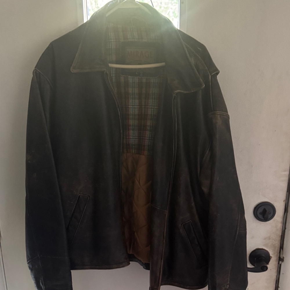 Mirage Men's Distressed Brown Leather Field Jacket